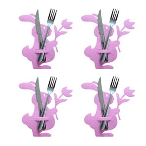 Rabbit Cutlery Bag - 4 Pcs Easter Bunny Felt Tableware Holders - Kitchen Utensil and Flatware Organizers Supplies Easter Cutlery Holders for Party Dinner