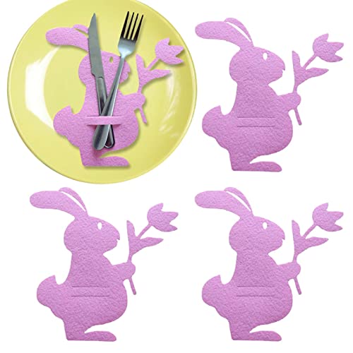 Rabbit Cutlery Bag - 4 Pcs Easter Bunny Felt Tableware Holders - Kitchen Utensil and Flatware Organizers Supplies Easter Cutlery Holders for Party Dinner