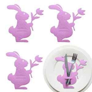 Rabbit Cutlery Bag - 4 Pcs Easter Bunny Felt Tableware Holders - Kitchen Utensil and Flatware Organizers Supplies Easter Cutlery Holders for Party Dinner