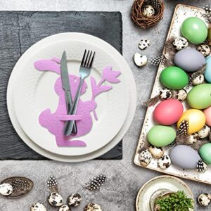 Rabbit Cutlery Bag - 4 Pcs Easter Bunny Felt Tableware Holders - Kitchen Utensil and Flatware Organizers Supplies Easter Cutlery Holders for Party Dinner