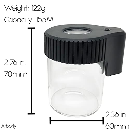 LED Storage Jar with Light - Magnified Glass Jar - 10X Magnifying Glass, Air Tight, Smell Proof & USB Rechargeable (Black)