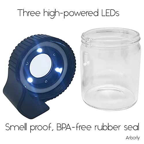 LED Storage Jar with Light - Magnified Glass Jar - 10X Magnifying Glass, Air Tight, Smell Proof & USB Rechargeable (Black)