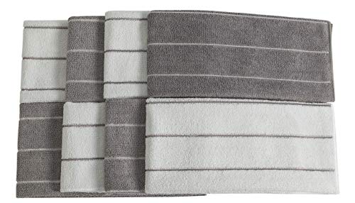 Microfiber Kitchen Towels - Super Absorbent, Soft and Solid Color Dish Towels, 8 Pack (Stripe Designed Grey and White Colors), 26 x 18 Inch