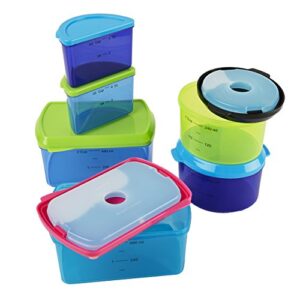 fit & fresh kids’ reusable lunch box container set with built-in ice packs, 14-piece healthy lunch and snack kit, bpa-free microwave safe, portion control