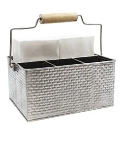 tablecraft brickhouse collection flatware/utensil caddy with handle, 10¾ x 8½ x 4¾”