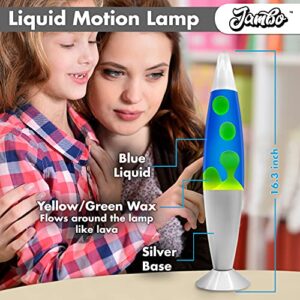 Jambo 16-Inch Beautiful Lamp with Wax That Flows Like Lava (Blue with Yellow/Green Wax, 16 Inch), Relaxing Night Light Nighlight Home Decor Living Room Office Bedroom Lamp for Adults, Teens, and Kids