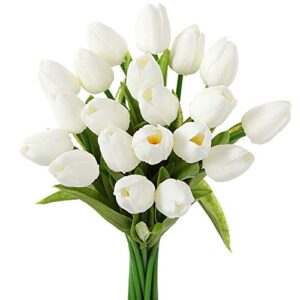 ezflowery 10 heads artificial tulips flowers real touch arrangement bouquet for home room office party wedding decoration, excellent gift idea for mothers day (10, white)