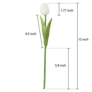 EZFLOWERY 10 Heads Artificial Tulips Flowers Real Touch Arrangement Bouquet for Home Room Office Party Wedding Decoration, Excellent Gift Idea for Mothers Day (10, White)
