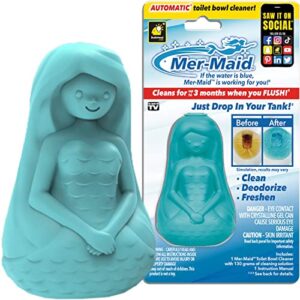 mer-maid automatic toilet bowl cleaner, as-seen-on-tv, cleans, freshens, and deodorizes with every flush, lasts up to 3 months, ultra-strength concentrated formula, just drop it in your tank, 4 in, blue