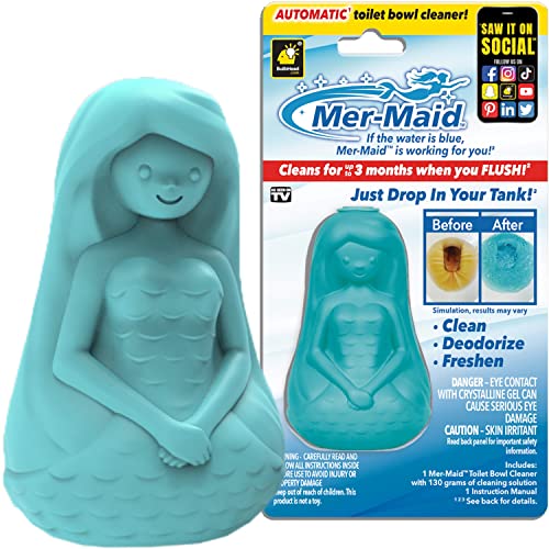 Mer-Maid Automatic Toilet Bowl Cleaner, AS-SEEN-ON-TV, Cleans, Freshens, and Deodorizes with Every Flush, Lasts Up to 3 Months, Ultra-Strength Concentrated Formula, Just Drop It in Your Tank, 4 In, Blue