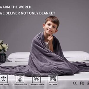 JY Fit All Heated Throw Blanket-Soft Velvet Christmas Throw Blanket,6 Heat Settings 50x60inches Cozy Throw Blanket,4 Time Settings,2 Hours Timer Auto Shut Off,Washable (Grey Throw Blanket)