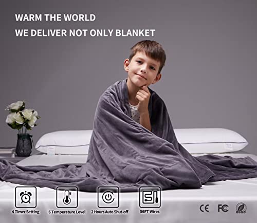 JY Fit All Heated Throw Blanket-Soft Velvet Christmas Throw Blanket,6 Heat Settings 50x60inches Cozy Throw Blanket,4 Time Settings,2 Hours Timer Auto Shut Off,Washable (Grey Throw Blanket)