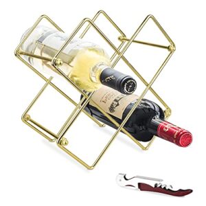 Yimerlen Tabletop Wine Rack, Geometric Countertop Wine Holder, Metal, Capacity - 6 Bottle (Gold)