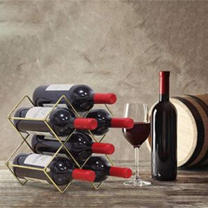 Yimerlen Tabletop Wine Rack, Geometric Countertop Wine Holder, Metal, Capacity - 6 Bottle (Gold)