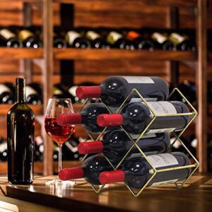 Yimerlen Tabletop Wine Rack, Geometric Countertop Wine Holder, Metal, Capacity - 6 Bottle (Gold)