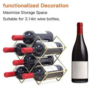 Yimerlen Tabletop Wine Rack, Geometric Countertop Wine Holder, Metal, Capacity - 6 Bottle (Gold)