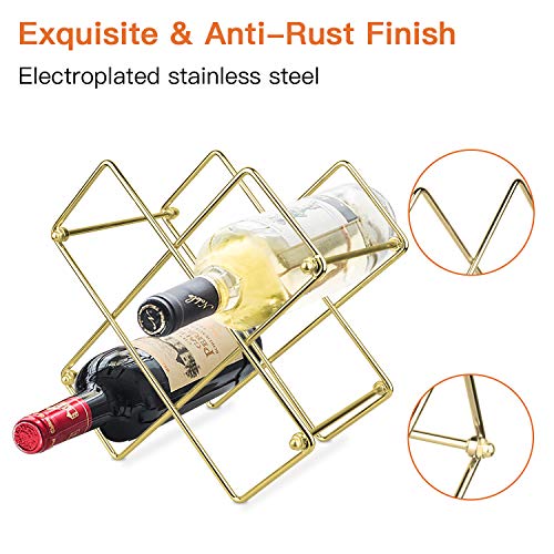 Yimerlen Tabletop Wine Rack, Geometric Countertop Wine Holder, Metal, Capacity - 6 Bottle (Gold)