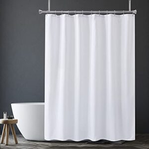 amazer white shower curtain liner washable, 72 x 72 inches, fabric shower liner with 2 bottom stones, waterproof 2-in-1 shower curtain and liner, 12 grommet holes, hotel quality, white