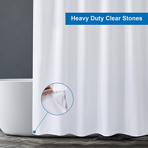 Amazer White Shower Curtain Liner Washable, 72 x 72 Inches, Fabric Shower Liner with 2 Bottom Stones, Waterproof 2-in-1 Shower Curtain and Liner, 12 Grommet Holes, Hotel Quality, White