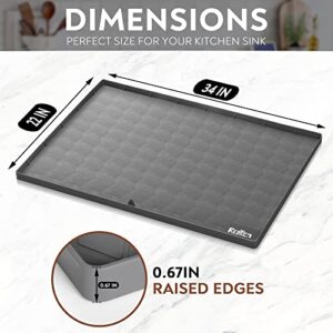 RESILION Flexible Waterproof Grey Silicone Under Sink Mat for Kitchen Cabinet with Drain Hole, 34" X 22" Silicone Under Sink Mat Liner Hold Up to 2 Gallons Liquid Sink Mats for Bottom of Kitchen Sink