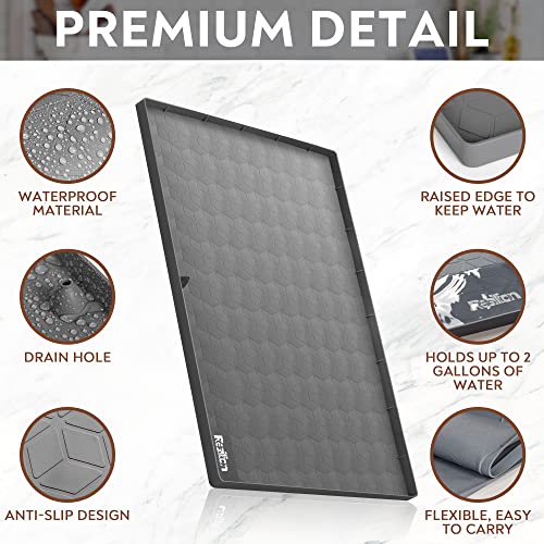 RESILION Flexible Waterproof Grey Silicone Under Sink Mat for Kitchen Cabinet with Drain Hole, 34" X 22" Silicone Under Sink Mat Liner Hold Up to 2 Gallons Liquid Sink Mats for Bottom of Kitchen Sink