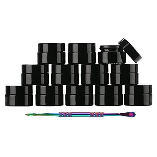 SKMZ 12PCS UV Protection Small Glass Jars With Lids Reusable 5ml Black Food Glass Bottle Mini Airtight Container For Oil Salve leaf Storage 1 Wax Carving Tools - 5g black