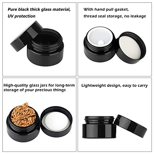 SKMZ 12PCS UV Protection Small Glass Jars With Lids Reusable 5ml Black Food Glass Bottle Mini Airtight Container For Oil Salve leaf Storage 1 Wax Carving Tools - 5g black