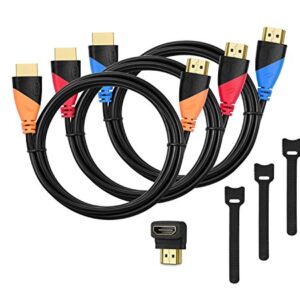 HUANUO High-Speed HDMI Cable 6ft (3 Pack)- 6 Foot HDMI Cables Cord with Gold Plated Connectors, Cable Tie and Right 90 Degree Angle Adapter