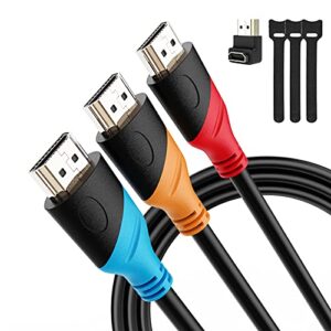 HUANUO High-Speed HDMI Cable 6ft (3 Pack)- 6 Foot HDMI Cables Cord with Gold Plated Connectors, Cable Tie and Right 90 Degree Angle Adapter