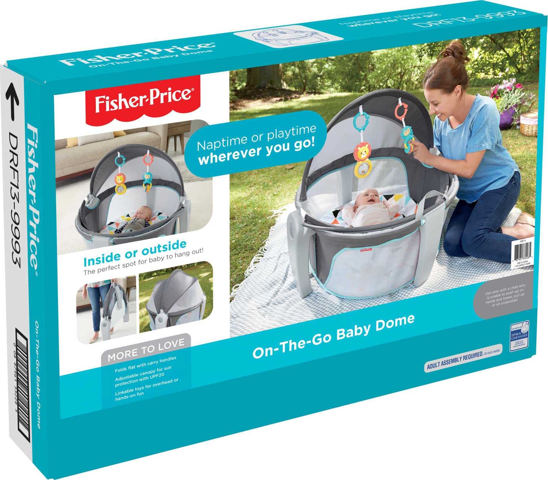 Fisher-Price Portable Bassinet and Travel-Play Area with Baby Toys, Indoor and Outdoor Use, On-the-Go Baby Dome, Windmill