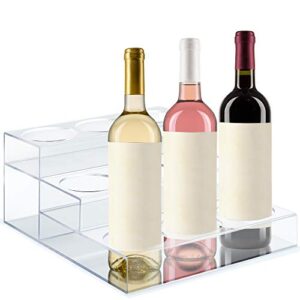 Acrylic Bottle Holder | Wine Display Riser | 9 Bottles, 3 Tier Rack | Bar Counter-Top Display Stand | Wine Rack Holder for Kitchen, Pantry, Fridge | Storage Organizer for Wine, Soda, Syrups and Beer