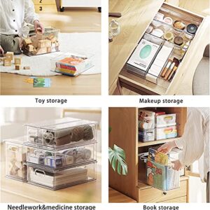 MANO Fridge Drawer Pull Out Stackable Bins with Handle Clear Refrigerator Drawers Organizer Food Storage Container Box with Dividers Plastic Produce Saver for Pantry, Cabinet, Kitchen, Clothes