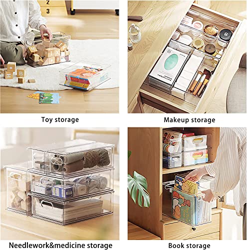 MANO Fridge Drawer Pull Out Stackable Bins with Handle Clear Refrigerator Drawers Organizer Food Storage Container Box with Dividers Plastic Produce Saver for Pantry, Cabinet, Kitchen, Clothes