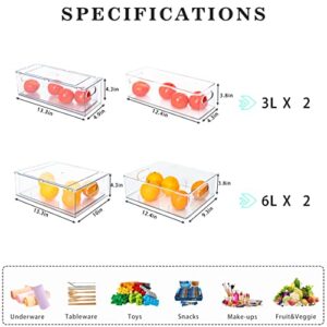 MANO Fridge Drawer Pull Out Stackable Bins with Handle Clear Refrigerator Drawers Organizer Food Storage Container Box with Dividers Plastic Produce Saver for Pantry, Cabinet, Kitchen, Clothes