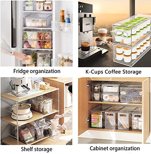 MANO Fridge Drawer Pull Out Stackable Bins with Handle Clear Refrigerator Drawers Organizer Food Storage Container Box with Dividers Plastic Produce Saver for Pantry, Cabinet, Kitchen, Clothes