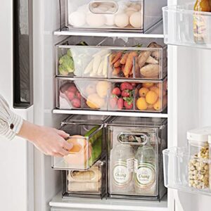 MANO Fridge Drawer Pull Out Stackable Bins with Handle Clear Refrigerator Drawers Organizer Food Storage Container Box with Dividers Plastic Produce Saver for Pantry, Cabinet, Kitchen, Clothes