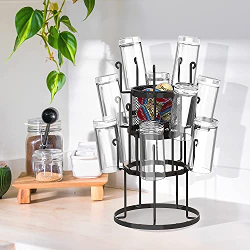 Auledio 3 Tier Countertop Tree Stand Organizer with Storage Basket,15 Mug Capacity Holder for Coffee, Glasses, and Cups, Black