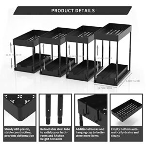 LPONJAR Adjustable Height Under Sink Organizers and Storage Bathroom Kitchen with 8 Hooks and 2 Hanging Cup, 2 Black