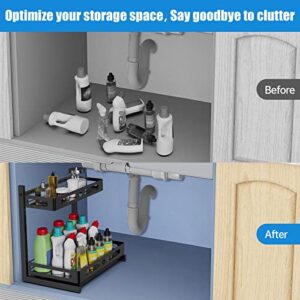 MOSTWOGO Sliding Under Sink Organizers and Storage, 2-Tier Carbon Steel Under Sink Organizer, Insert Adjustable Drawer-Bathroom Cabinet Organizer, No-Rust Under Sink Storage for Kitchen/Bathroom