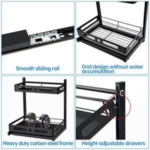 MOSTWOGO Sliding Under Sink Organizers and Storage, 2-Tier Carbon Steel Under Sink Organizer, Insert Adjustable Drawer-Bathroom Cabinet Organizer, No-Rust Under Sink Storage for Kitchen/Bathroom