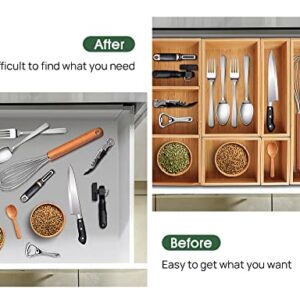 Kootek Kitchen Drawer Organizer for Utensils, 6 Pcs 8 Grid Silverware Tray Bamboo Drawer Organizers Cutlery Storage with Removable Dividers for Pantry Closet Desk Office