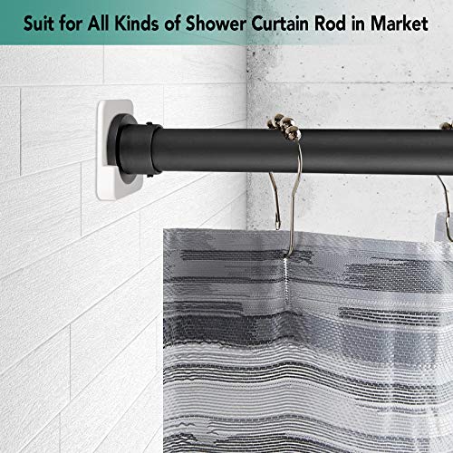 CANRAY Adhesive Shower Curtain Rod Tension Holder | Shower Rod Mount Retainer for Wall | No Drilling | Stick On | 2 Pack, White (Shower Curtain Rod Not Included)