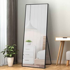 NeuType 55" X 16" Full Length Mirror Aluminum Alloy Thin Frame Floor Mirror Wall Mirror Dressing Mirror Hanging or Leaning Against Wall, Bedroom Mirror Full Body Mirror Black with Stand
