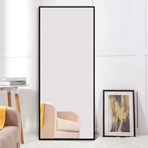 NeuType 55" X 16" Full Length Mirror Aluminum Alloy Thin Frame Floor Mirror Wall Mirror Dressing Mirror Hanging or Leaning Against Wall, Bedroom Mirror Full Body Mirror Black with Stand