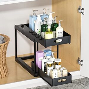 Aojia Double Sliding Cabinet Organizer, Under Sink Organizers and Storage, Pull Out Under Sink Organizer, Under Cabinet Organizer Baskets with 2 Drawers, Under Sink Storage for Bathroom, Kitchen