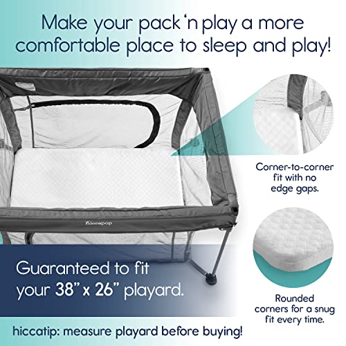 hiccapop Pack and Play Mattress Pad for (38"x26"x1") Portable Crib Playpen | Playard Mattress for Pack and Play | Pack N Play Mattress Topper with Travel Carry Bag & Soft Washable Cover