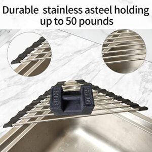 ALIMART Roll Up Dish Drying Rack and Triangle for Sink,over the Sink , Kitchen Corner Drainer Mat, Foldable Stainless Steel (Triangle) Silver