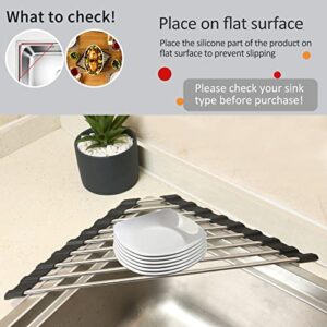 ALIMART Roll Up Dish Drying Rack and Triangle for Sink,over the Sink , Kitchen Corner Drainer Mat, Foldable Stainless Steel (Triangle) Silver