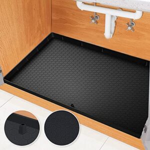 sdpeia under sink mat for [34″ x 22″ ] cabinet, silicone under sink liner, kitchen cabinet liner holds over 2.2 gallons, cabinet protector, under sink tray for drips, leaks, spills (black)