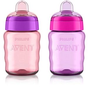 Philips AVENT My Easy Sippy Cup with Soft Spout and Spill-Proof Design, Pink/Purple, 9oz, SCF553/23 (Pack of 2)